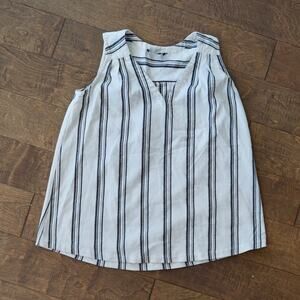 Hatch White and Black Striped V-Neck Sleeveless Top